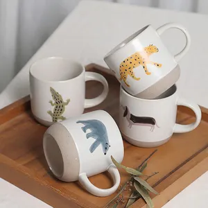 new -arrival attractive handmade cute animal pattern porcelain cups nordic stoneware customizable mugs