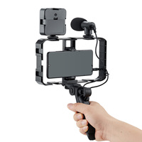 Kit de vlogging pour iPhone, kit de démarrage YouTube, accessoires : trépied pour téléphone, support pour téléphone, lumière LED et microphone canon