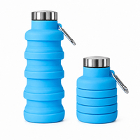 Bouteille d'eau pliable en silicone de 500 ml pour l'extérieur, réutilisable, sans BPA, avec mousqueton pour la salle de sport