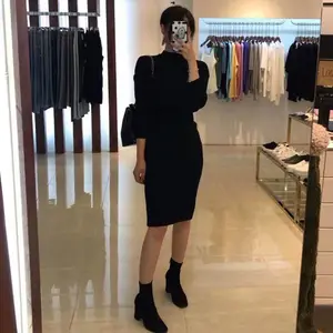 OEM/ODM French Hepburn style solid color new hedging half high neck long sleeve women's temperament sexy hip dress