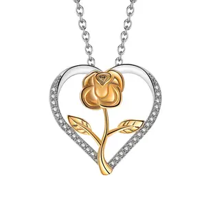 Mother's Day Rose Gold Silver Plated Thailand Rose Flower Heart Pendant Necklaces For Women Fashion Accessories Fine jewelry