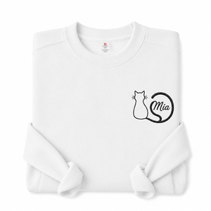 Felpa Girocollo Personalizzata con Ricamo Silhouette <span class=keywords><strong>di</strong></span> <span class=keywords><strong>Gatto</strong></span> e Coda Circolare, Design con <span class=keywords><strong>Nome</strong></span> Personalizzato per Amanti dei Gatti e Regalo per Amanti degli Animali - Product Image 2