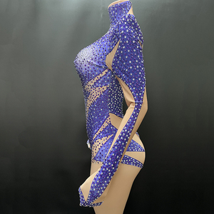 <span class=keywords><strong>Tuta</strong></span> Intera Donna <span class=keywords><strong>Viola</strong></span> Diamantata Sexy con Strass a Maniche Lunghe per Performance e Feste - Product Image 6