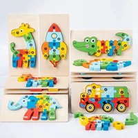 Jigsaw Puzzle hewan 3d, ukuran kecil terlaris papan teka-teki kayu kartun dinosaurus Pop Diy hadiah anak-anak mainan pendidikan untuk anak-anak
