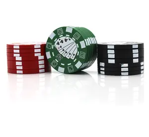 Logo personnalisé mini 3 couches 40mm poker puce de négociation métal herbe fumée tabac broyeur accessoires