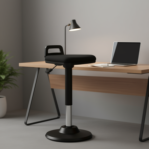 Chaise de bureau noire avec mousse de 45 mm, tissu élastique, réglable en hauteur, chaise à bascule pour bureau avec poignée, design moderne - Product Image 2