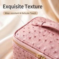 Ensemble de trousses de maquillage en similicuir d'autruche grande capacité, 2 pièces, étanche, avec poignée, trousse de voyage portable