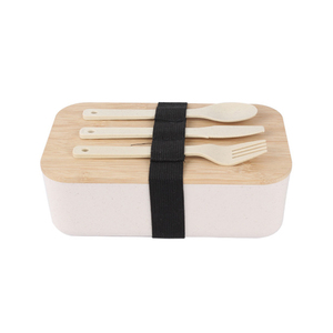 Hot Portable Leakproof Wooden Office Bento Box Bamboo Lid Fiber Plastic Lunch Box With Cutlery For Adults
