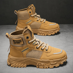 Mùa xuân và mùa thu ren lên vải Mens khởi động cao TOP thường đi bộ Giày giản dị dày duy nhất Mens Chiều cao tăng khởi động - Product Image 3