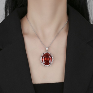 High Quality Eco-friendly Copper Oval Bird Nest Design Red Cubic Zirconia Jewelry Large Gemstone Pendant Necklace for Women Gift - Product Image 6