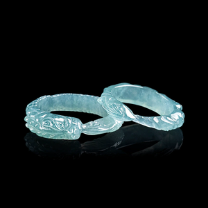 Anillo de jadeíta natural de alta gama, grado A, con diseño de dragón y fénix azules, jade de grado hielo, para hombres y mujeres, para parejas. - Product Image 3