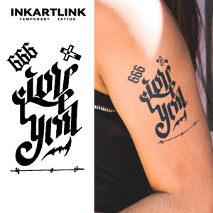 Adesivo per <span class=keywords><strong>Tatuaggio</strong></span> Temporaneo Personalizzato con <span class=keywords><strong>Lettera</strong></span> Gotica 666 Ti Amo, Impermeabile, Lunga Durata 15 Giorni, Semi-permanente per Braccio e Spalla - Product Image 1