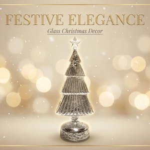Ambient Night Light Glass Christmas Tree Decorative Lighting with Warm White <strong>LEDs</strong> on Desktop - Product Image 6