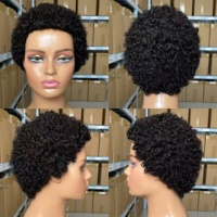 Perruque brésilienne courte en cheveux humains bouclés lâches 12A, fabriquée à la machine, couleur noir naturel, adaptée aux femmes noires