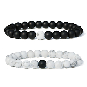 Fashion Black Matte Stone Bead White Howlite Stone <strong>Yin</strong> <strong>Yang</strong> Couple <strong>Bracelet</strong> Set Distance His &amp; Hers Forever <strong>Bracelet</strong> Wholesale - Product Image 1