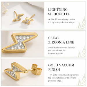 Pendientes de Oro de 14K con Circonita y Baño al Vacío, Pendientes de Acero Inoxidable con Circonita Transparente, 12 mm - Product Image 3