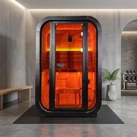 Kabin Sauna Luar Ruangan 2 Orang 1350*1350*2100mm Kayu Cemara Karbonisasi, Sauna Mini Uap Dengan Pemanas 6KW Untuk Penggunaan di Halaman Belakang