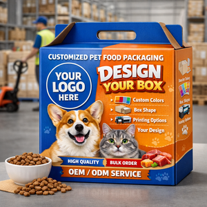Boîte d'emballage alimentaire personnalisée pour animaux de compagnie avec poignée, boîte à toit ondulé CMYK pour chiens et chats, approvisionnement en gros - Product Image 1