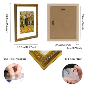 Cadre photo <span class=keywords><strong>PS</strong></span> élégant en or pour décoration de maison et de bureau en matière plastique avec art de forêt d'automne remplaçable et photos personnelles - Product Image 2