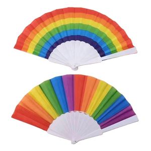 Éventail pliant en tissu côtelé en plastique arc-en-ciel avec logo personnalisé, éventail pliant pour la fierté gay, éventail en plastique pour la décoration - Product Image 3