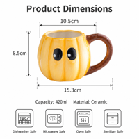 Meilleure Vente 2026 : Tasse Citrouille en Céramique pour Halloween, Motif Visage de Fantôme, 420 ml, Sans Plomb, Céramique de Qualité Alimentaire, Vente en Gros