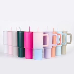 Bulk 40oz Double Wall Vacuum Insulated Stainless Steel Tumbler <b>with</b> Handle <b>Straw</b> Gradient Color Custom Logo for Outdoor Travel - Product Image 1