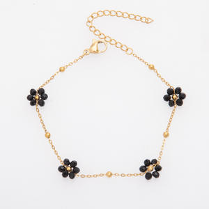 Collier de cheville tendance en acier inoxydable plaqué <span class=keywords><strong>or</strong></span> avec fleur en cristal coloré et perle, haut de gamme, pour femmes - Product Image 3
