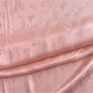 Luxury Shiny Charmeuse Silk Jacquard Fabric Butterfly Floral Design Embroidery for Women Garment Pink Scarf Home Textile