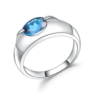 Оптовая продажа с фабрики, простое дизайнерское серебряное мужское кольцо с натуральным лондонским голубым топазом для свадьбы