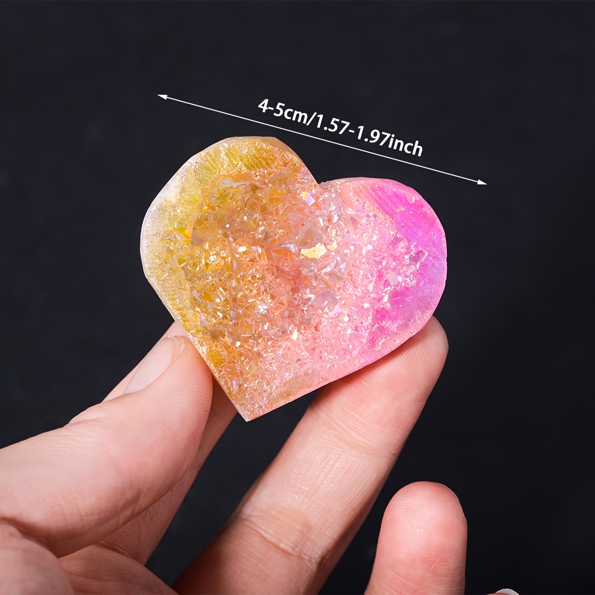 Coeur en cristal naturel de couleur jaune rose AB galvanisé