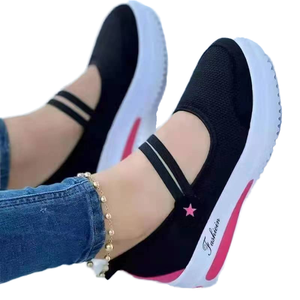 Zapatos Casuales de Talla Grande con Plataforma, Suela Gruesa de PVC, Parte Superior de Lona y Malla Transpirable, Estilo Slip-on - Product Image 1