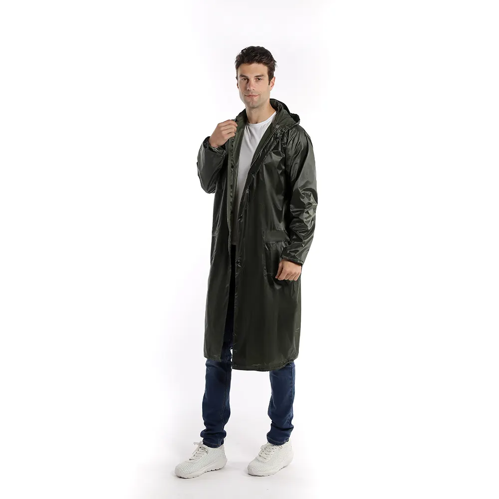 Factory High Quality Hiking Camp Waterproof Hooded Double Sleeve Men's Long Raincoat