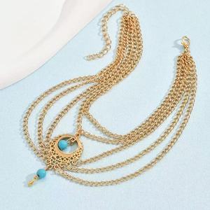 Chaîne de <span class=keywords><strong>cheville</strong></span> vintage style bohème ethnique avec franges turquoise, idéale pour les vacances à la plage, avec motif ajouré multicouche N204020 - Product Image 3