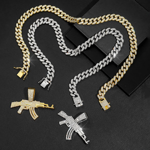 Neuankömmling Hip Hop Bling AK47 Gun Anhänger Halskette mit Miami Cuban Chain Silber vergoldete Halskette für Männer - Product Image 6