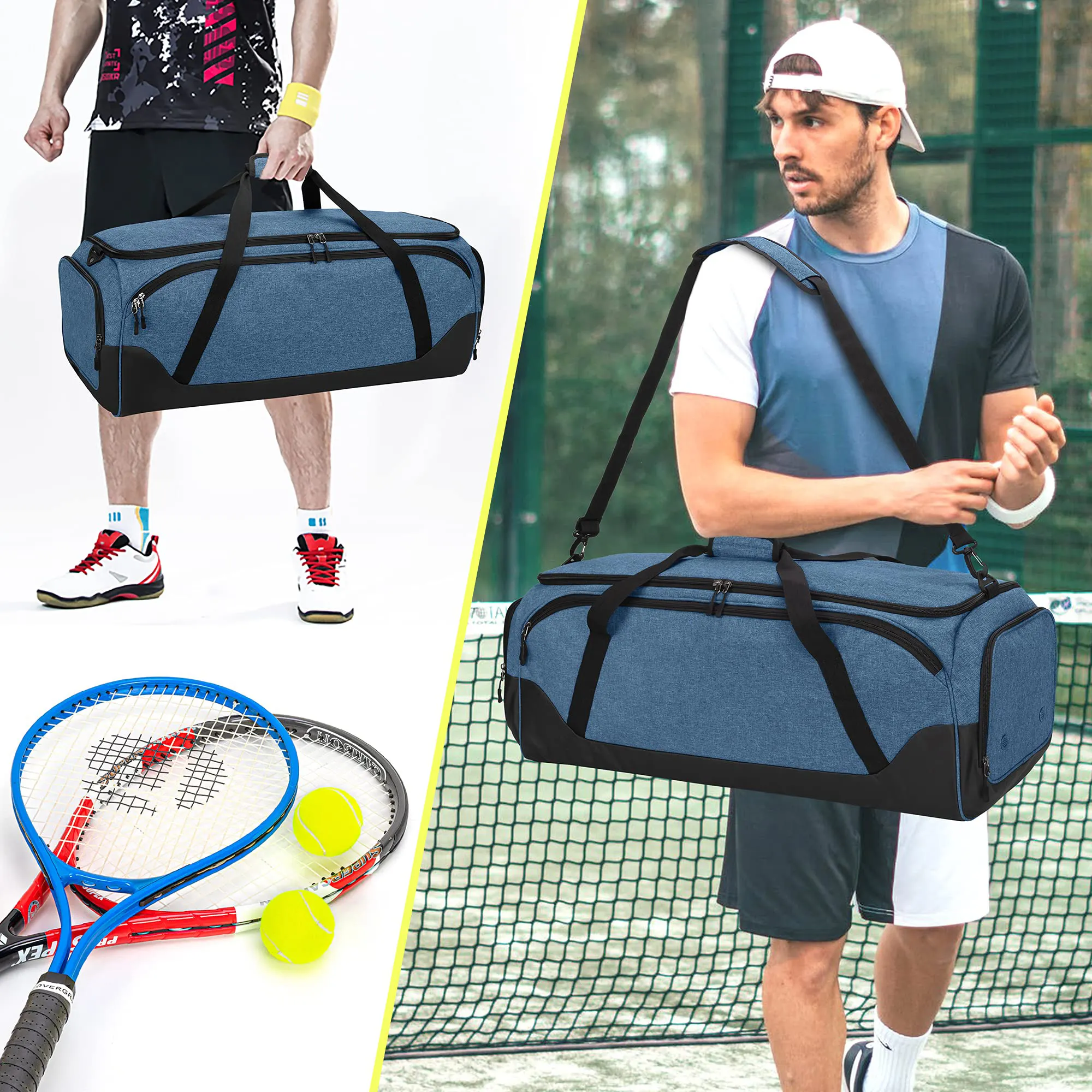 Tennis Racket Bag Holds 8 Rackets, Tennis Duffle Bag with Separate Ventilated Shoe Compartment Up to Mens