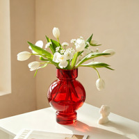 Vase à fleurs en verre rouge festif, style moderne simple et luxueux, décorations de bureau pour mariage et nouvel an