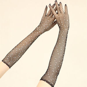 Gants longs en maille diamantée brillante, gants sexy en maille élastique, gants longs en résille à strass pour femmes - Product Image 2