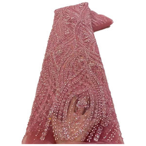 NI.AI gaun pernikahan anak perempuan, payet bermanik mewah jaring renda jala bordir kain renda dengan mutiara untuk perempuan - Product Image 4