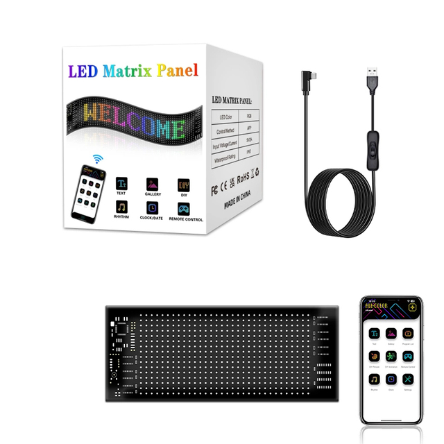 New APP Control Car Window Message Scrolling Sign Boards RGB Full Color 512 LEDs USB-Chargeable 70x173mm RP717 Programmable LED