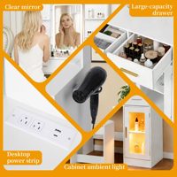 Coiffeuse LED blanche avec miroir haute définition à trois couleurs et intensité réglable, port de charge USB, tabouret moderne pliable en MDF, double couche