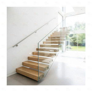 <span class=keywords><strong>Escaleras</strong></span> Flotantes de Madera Sólida con Luz LED, Barandilla Moderna de Hierro y Vidrio para Interiores, <span class=keywords><strong>Escaleras</strong></span> Rectas Resistentes para Vestíbulo de Villa - Product Image 4