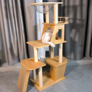 遊び心のある猫のカスタムモデルのためのモダンな白い木製の猫の木の塔環境にやさしい引っかき傷と登山の家具