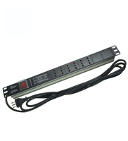 PDU italien 19 pouces 1U avec interrupteur, certifié CE ROHS, protection contre les surtensions 6-12 voies, distribution d'alimentation 250VAC 50/60HZ, alliage d'aluminium
