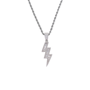 3-Row Iced Out Bolt Pendant, Men's Hip Hop CZ <b>Statement</b> <b>Necklace</b> for Clubbing & Streetwear - Product Image 2