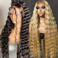 Perruque de cheveux humains lisses 12A, perruque frontale avec fermeture en dentelle suisse, perruques frontales en dentelle HD 13x4 à ondulations profondes pour femmes noires