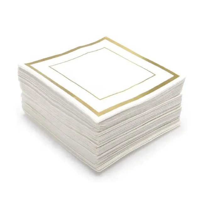 Роскошные свадебные салфетки из фольги, бумажные салфетки на заказ с жаккардовой рамкой и золотой вышивкой