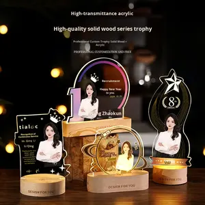 Trofeo Luminoso Personalizado con Foto, Medalla de Madera Maciza y Acrílico, para Reuniones Anuales, Empleados Destacados, Grabado Láser - Product Image 1