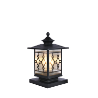 Lampe de poteau extérieure moderne avec motif géométrique décoratif en métal et verre cannelé