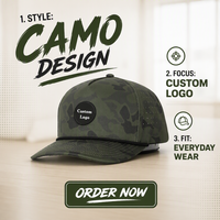 Topi Baseball 5 Panel Laser Camo Logo Kustom Berkualitas Tinggi dengan Patch Bordir 3D Snapback untuk Golf, Memancing, dan Berburu di Luar Ruangan