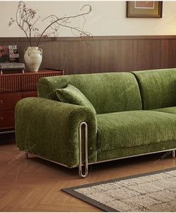 Vente d'usine 2025 : Canapé modulaire convertible en chenille, style minimaliste français moderne, vert crème, Breeze Villa Park - Product Image 4